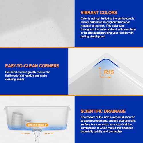 28 Inch White Undermount Kitchen Sink Workstation Single Bowl Modern Kitchen Sink Granite Composite