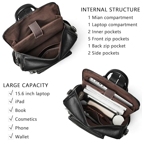 Vegan Leather Laptop Backpack for Women 15.6 inch Work Backpack Fashion Travel Backpack Purse for Travel College Work