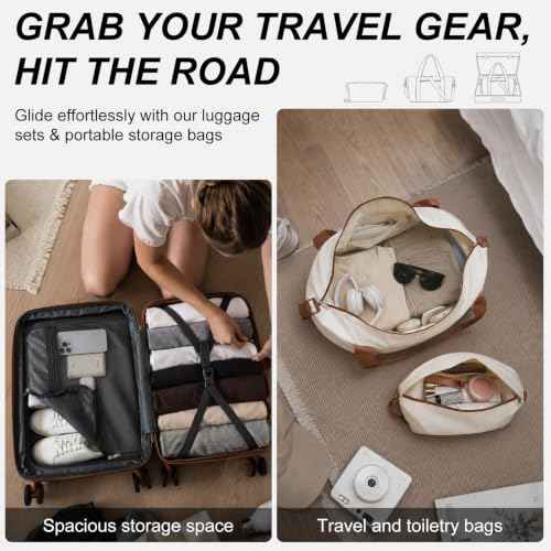 3 Piece Luggage Set carry on 20in Lightweight Travel Suitcase White