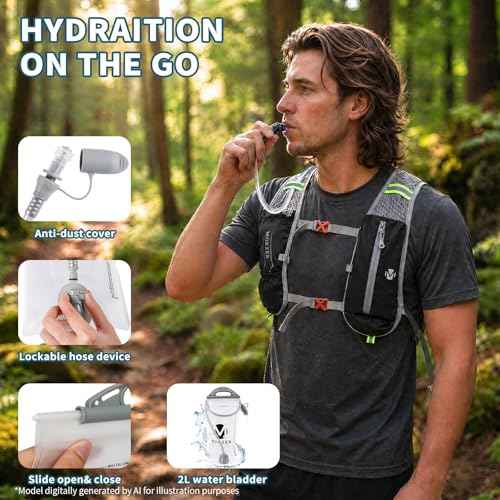 Running Hydration Backpack with 2L Water Bladder Hydration Pack Vest Lightweight Water Backpack for Running Hiking Cycling Marathon Trail Weekend Bags for Men Women