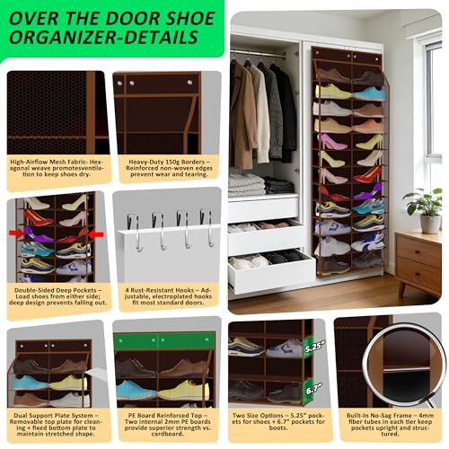 24 Pair Over Door Shoe Organizer for Family & Kids (12 Count)