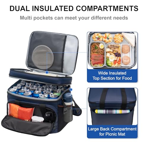 Large Soft Cooler Bag Insulated Cooler 48 Can Dual Compartments Collapsible Waterproof Leak (48 Count)