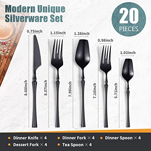 20 Piece Matte Black Silverware Set for 4 (4 Count)