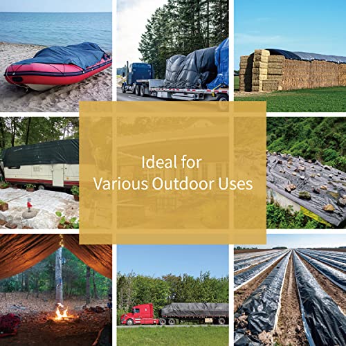 Black Tarp 10x20 Feet Waterproof Tarps Lightweight Camping Tarp Outdoor Multi Purpose Poly Cover 6mil (200 Sq Ft)