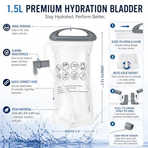 Hydration Backpack with 1.5L Water Bladder