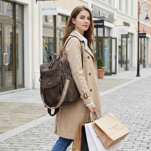 PU Leather Small Backpack Purse for Women Ladies Dark Brown