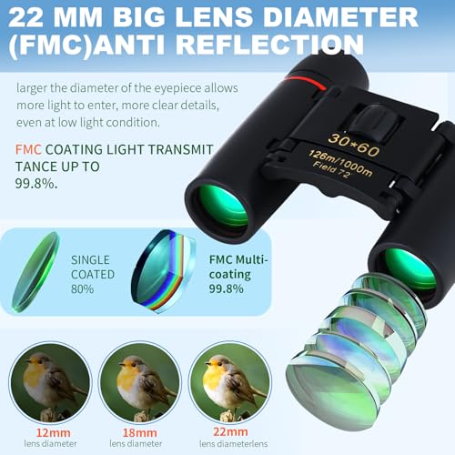 Compact 30x60 Binoculars for Adults and Kids