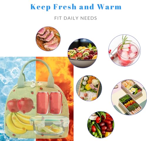Lunch Bag for Women Men Cute Corduroy Lunch Tote Bags Reusable Insulated Lunch Box Large Capacity Reusable Insulated Cooler for Work Picnic or Travel