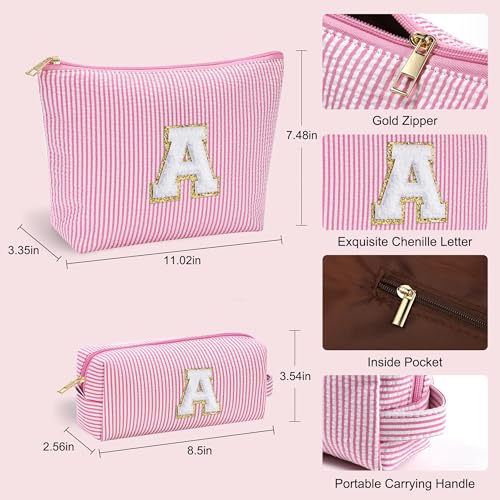 Birthday Gifts for Women Teen Girls Kids Initial Makeup Bag Pink A