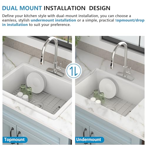 27"x19" White Undermount Kitchen Sink