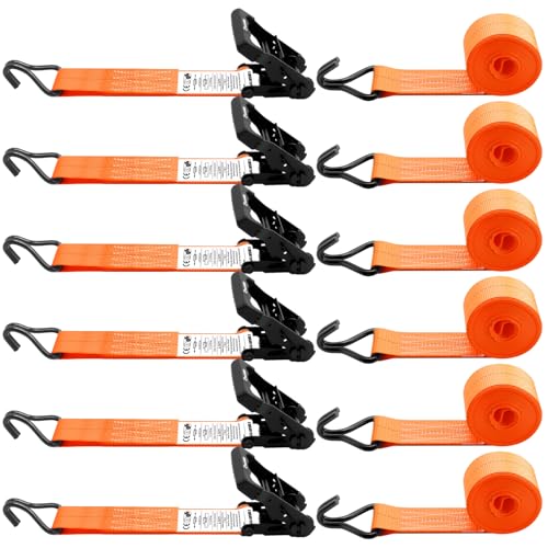 6 Pack 2 inch Ratchet Straps Heavy Duty J Hook 2 in x 15ft with Strong Ratcheting (6 Count)