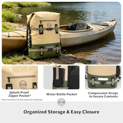 30/40/55L Waterproof Dry Backpack & Phone Case - 2XL Floating Dry Bag for Kayaking, Travel, Hiking, Fishing, Camping, Motorcycles & Beach, Heavy-Duty Roll Top Men/Women (Tan/Army Green/Brown)