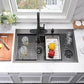33x19 Black Drop In Kitchen Sink with Cup Washer Workstation Sink