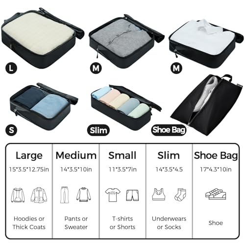6 Set Ultralight Compression Packing Cubes Packing Organizer for Travel Accessories Luggage Suitcase Backpack (6 Count)
