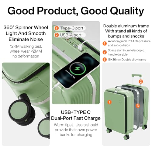 Checked Luggage with Cup Phone Holder and Charger Hard Shell Suitcases with Spinner Wheels