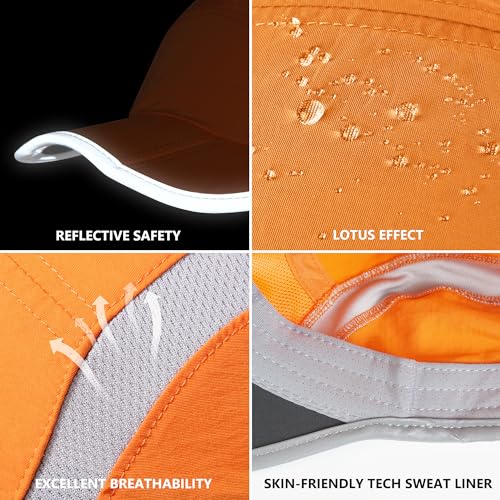 Baseball Cap Nylon Running Cap Outdoor Sports Hat Adjustable Quick Drying Reflective Foldable 50+ UPF Inhibit UV Mesh Race Lightweight Water Repellency Orange