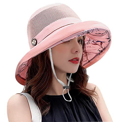 Women Summer Mesh Sun Hats Floppy Wide Brim UV Protection Fishing Hat Beach Hiking Garden Travel Lawn Work Cap Chin Strap