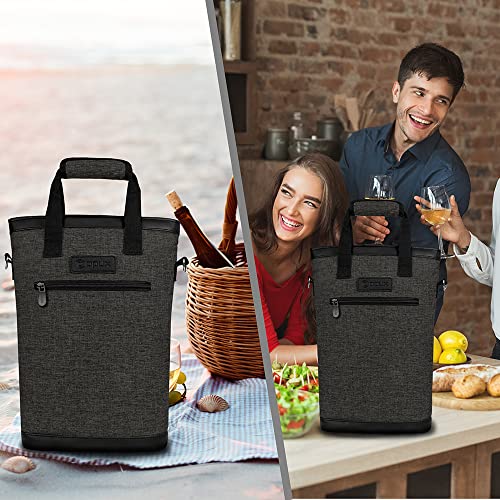 Two Bottle Wine Bag Carrier Insulated Leakproof 2 Wine Cooler Charcoal