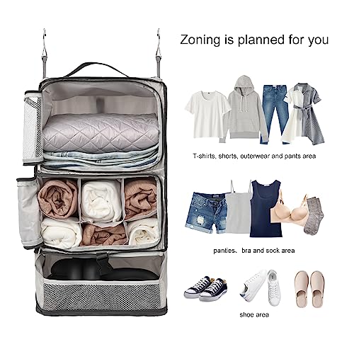 Travel Portable Hanging Shelves Closet Organizer Packing Luggage Storage with Multifunctional and Foldable Invisible Compartment