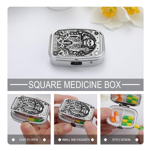 Metal 2 Compartment Pill Organizer Travel Friendly Portable Compact Pill Box Cute Pill Case to Hold Vitamins