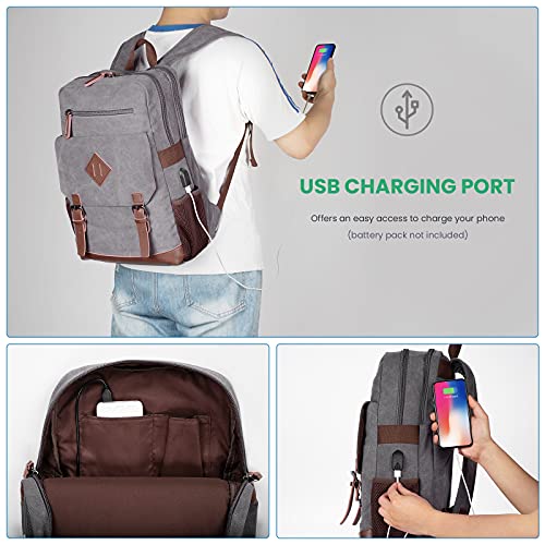 Vintage Canvas Backpack with USB Charging Port