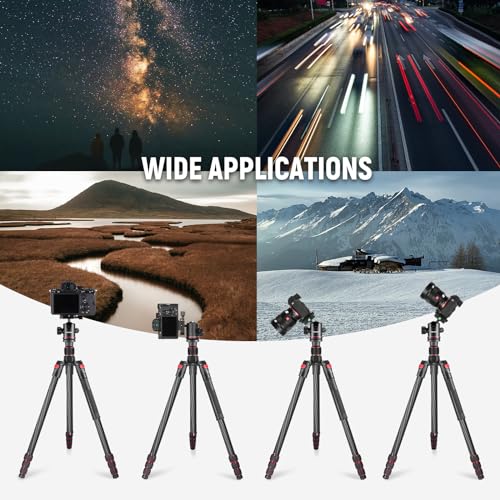 66" 168cm Carbon Fiber Camera Tripod with 360° Ball Head