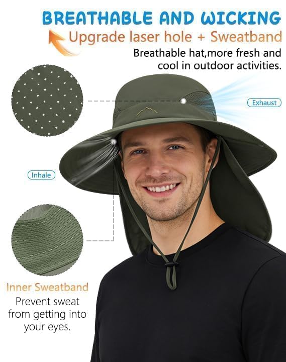 UPF 50+ Wide Brim Sun Hat with Neck Flap