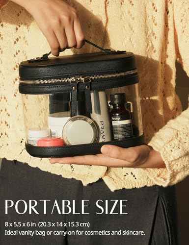 Travel Makeup Bag Clear Compact Make Up Vanity Case with Brush Storage and Top Handle