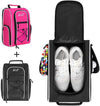Wolt 2 Pcs Golf Shoe Bag for Travel- Zippered Shoes Carrier Bags with Ventilation & Double Outside Accessory Pocket for Socks, Tees, Golf Balls, etc. for women and men (Black+Pink)