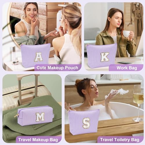 Personalized Cute Purple Initial Cosmetic Makeup Pouch
