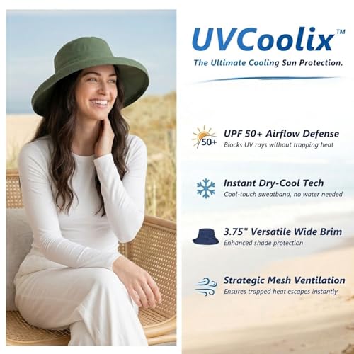 UVCoolix Women's UPF 50+ Wide Brim Cooling Sun Hat