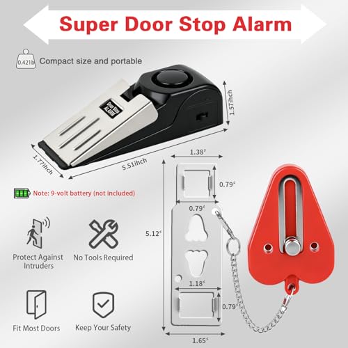 Portable Door Lock & Door Stop Alarm Set (2 Count)