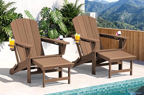 2 Pcs HDPE Folding Adjustable Adirondack Chair with Ottoman (2 Count)