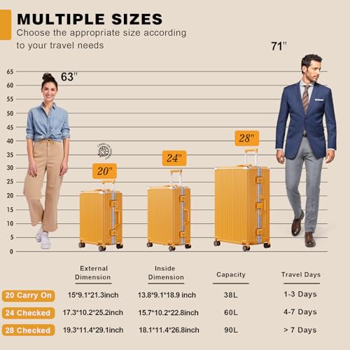 Luggage PC+ABS Aluminum Frame Zipperless Checked Luggage Hard Shell Suitcase with TSA Lock Double Spinner Wheels 28 Inch Orange