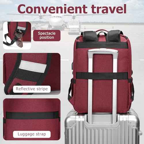 Vintage Backpack Travel Laptop Backpack with usb Charging Port for Women & Men College Backpack Fits 15.6 Inch Laptop Red Brown