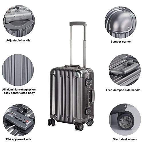All Aluminum Carry On Luggage with TSA Locks Fashion Cool Metal Hard Shell Spinner Suitcase