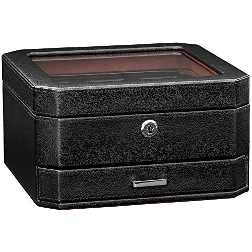 6 Slot Leather Watch Box with Valet Drawer