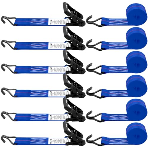 6 Pack 2 inch Ratchet Straps Heavy Duty J Hook 2 in x 15ft with Strong Ratcheting (6 Count)