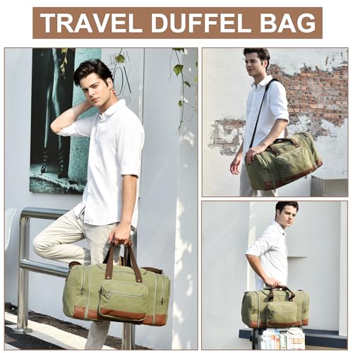 50L Canvas Duffle Bag for Travel Weekender Gym Overnight Carry