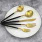 20-Piece 18/10 Stainless Steel Flatware Silverware, Luxury Dinnerware Set Travel Cutlery Tableware Include Knife Fork Spoon Service for 4, Dishwasher Safe (Black Handle Matte Gold) (4 Count)