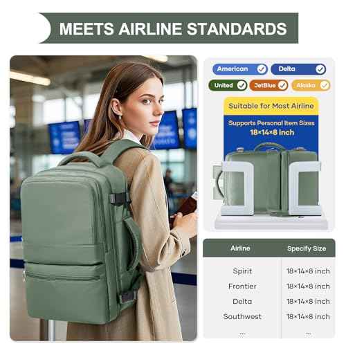 Vacuum Backpack Travel with Pump Vacuum Travel Backpack Carry On Flight Approved Frontier Spirit Airlines Personal Item Bag 18x14x8 Compression Carry On Luggage for Women Men Army Green