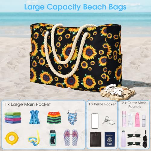 Beach Bag Large Beach Tote Bag for Women Waterproof Sandproof Swim Pool Bag With Zipper