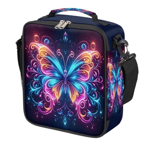 Colorful Butterfly Kids Lunch Box for Girls Boys Reusable Insulated Lunch Bag for Kids Toddler Thermal Cooler Spacious Lunchbox with Shoulder Strap Lunchbag for School Work Picnic (print 14)