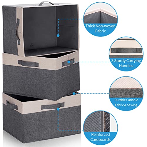 Large Fabric Storage Bins for Shelves with 3 Handles (6 Count)