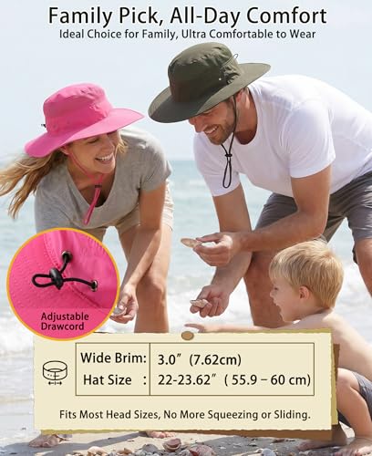 Women's Sun Hat UPF50+ Wide Brim Bucket Hats Mesh Sun Protection Caps for Fishing Camping Gardening Rose Red