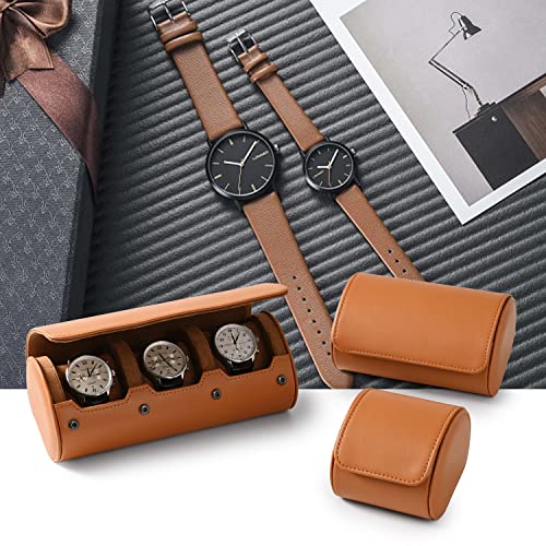 3 Slot Leather Watch Storage Box Brown
