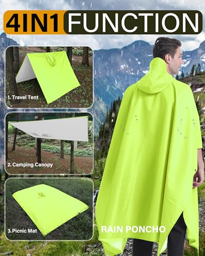 Hooded Rain Poncho Packable Waterproof Unisex Raincoat with Pocket