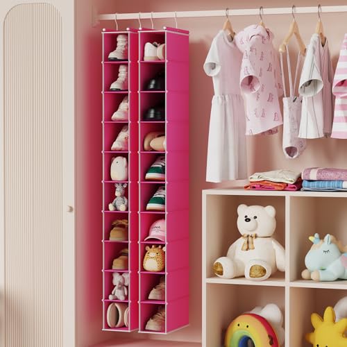 2 Pack 10 Tier Slim Hanging Shoe Organizer Pink