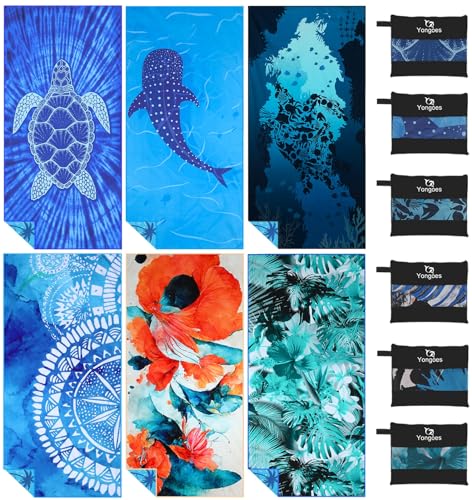 6 Pack Microfiber Beach Towel Oversized 71x32 Colorful Print Bulk (6 Count)