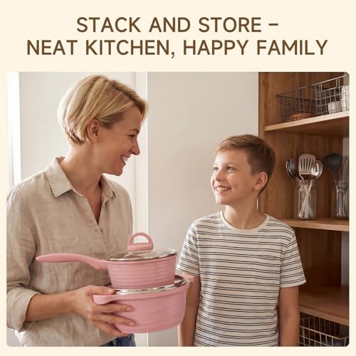 Pink Pots and Pans Set Nonstick 23pcs